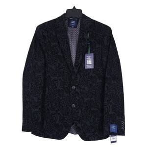 Society Of Threads Men's Modern-Fit Flocked Paisley Sport Coat Black Large NWT